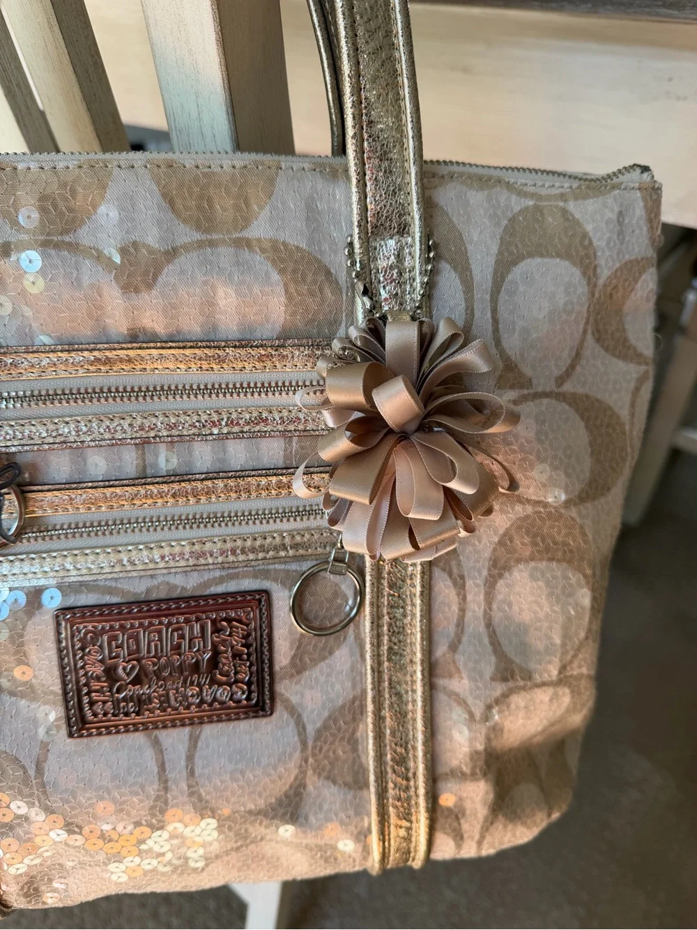 RARE Coach Poppy Gold Sequin Glam Tote 14536 Y2K Vintage McBling
